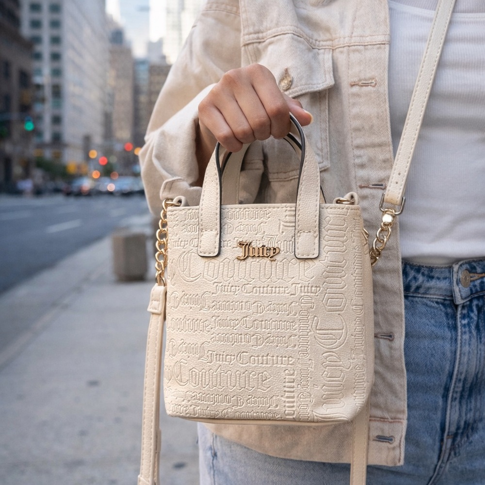 Juicy Couture Mini Tote Crossbody Cream Embossed Logo Y2K Bag